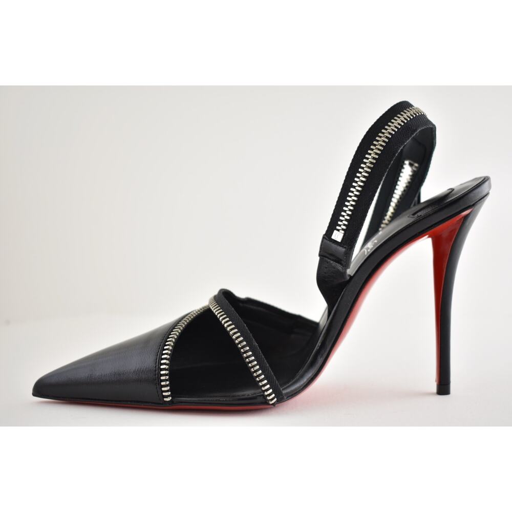 Christian Louboutin Slingyzip 100 Black Leather Zipper Slingback Heel Pump 38 - Picture 13 of 16